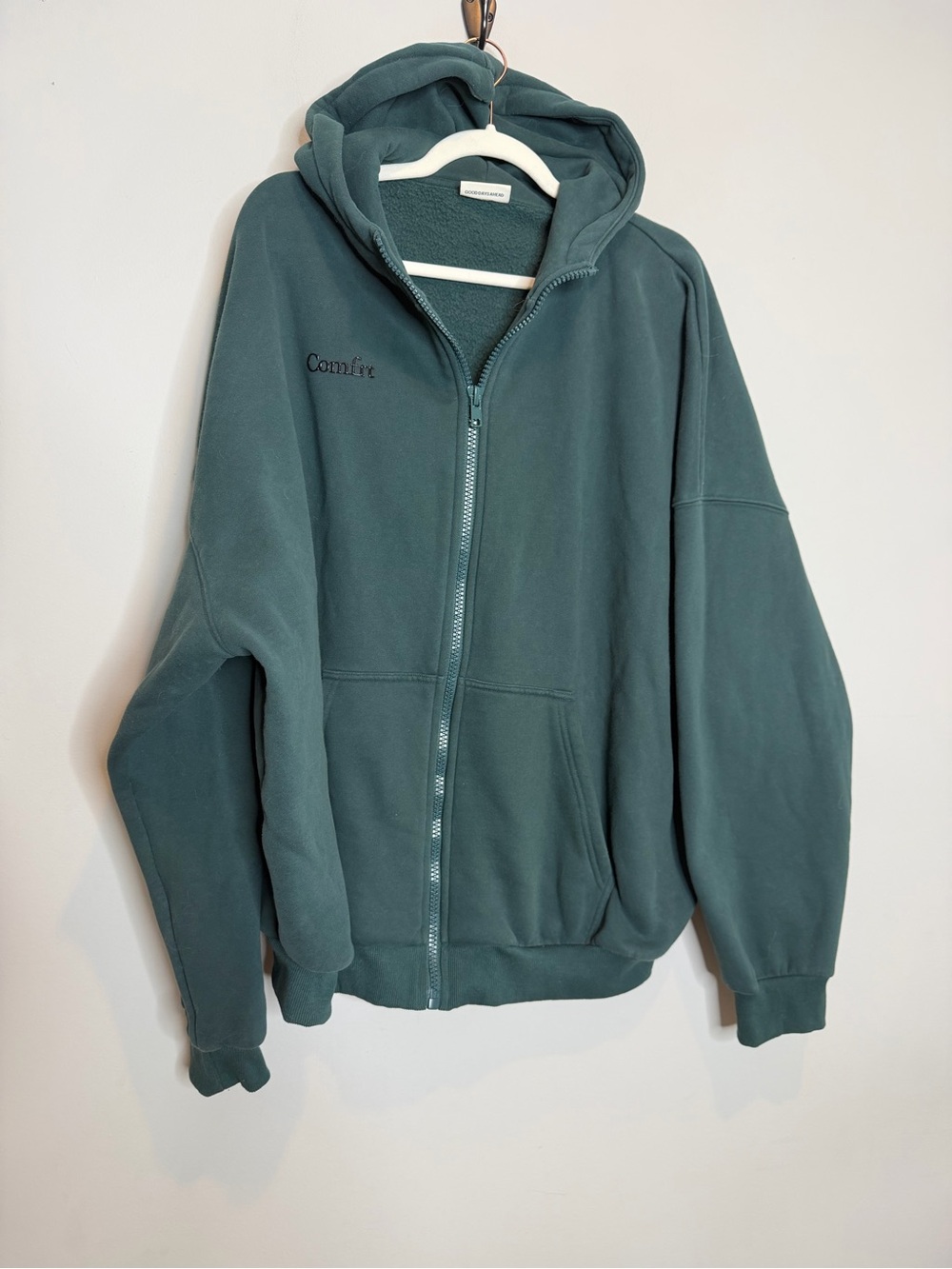 Comfrt Cloud Zip Hoodie XL Pine Green Oversized Full Zip Sweatshirt Jacket - Picture 2 of 8